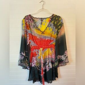 Mushka by Sienna Rose Women’s Multicolored 3/4 Sleeve Sheer Blouse Size XL